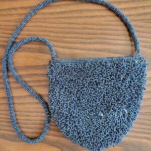 Elegant Gunmetal Gray/Blue Beaded Shoulder Bag